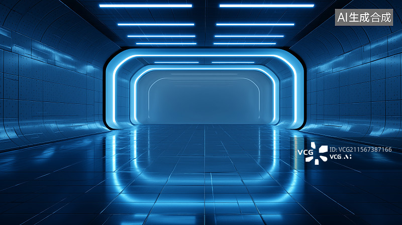 【AI数字艺术】未来科技主题背景——科幻感室内展览空间图片素材
