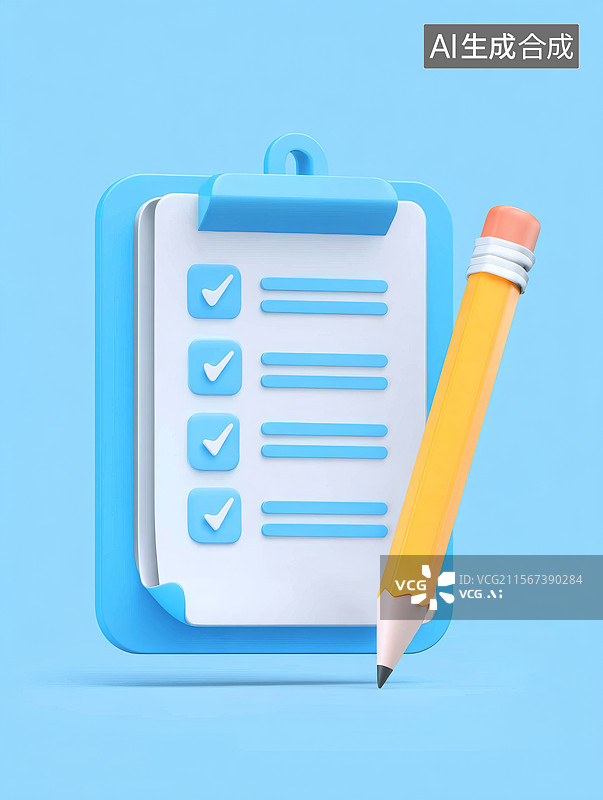 【AI数字艺术】蓝色背景，文档和铅笔的3D图标图片素材