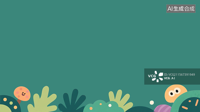 【AI数字艺术】2D卡通居下背景趣味扁平元素，奇幻森林儿童绘本可爱卡通手绘水彩画 文学童话配图角图装饰画印花图案花边图片素材
