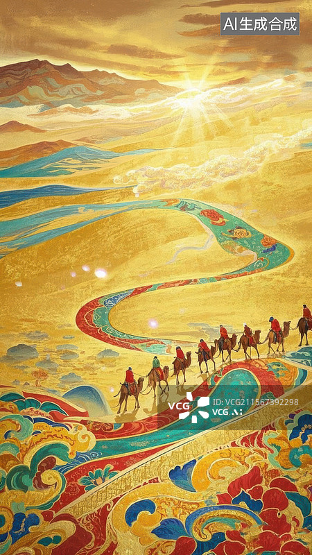 【AI数字艺术】丝绸之路的骆驼商队图片素材