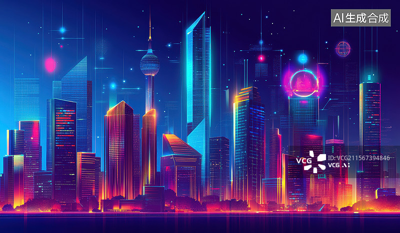 【AI数字艺术】霓虹都市夜景图片素材