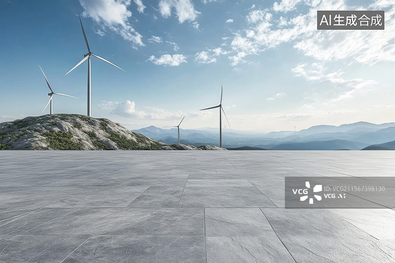 【AI数字艺术】现代光伏发电站风车山地路面汽车广告背景图图片素材