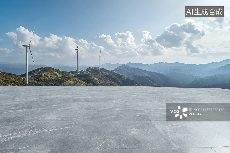 【AI数字艺术】现代光伏发电站风车山地路面汽车广告背景图图片素材