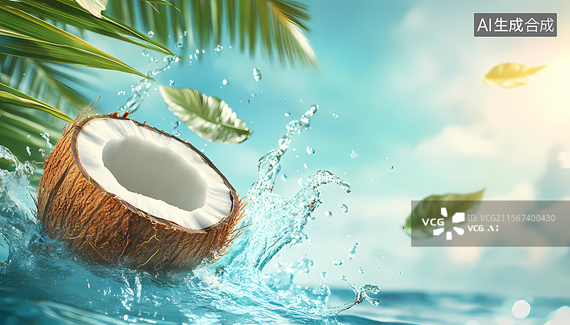 【AI数字艺术】夏日椰果清凉一击图片素材