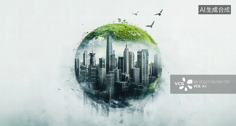 【AI数字艺术】绿色城市梦想图片素材