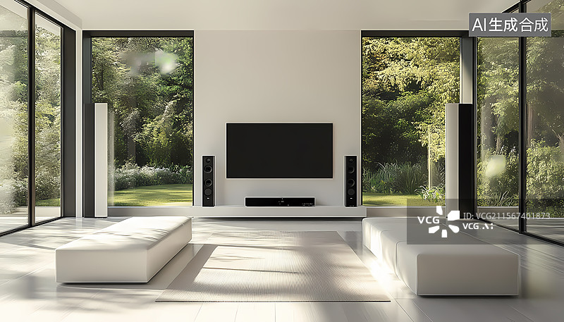 【AI数字艺术】现代极简风格家庭影音室图片素材