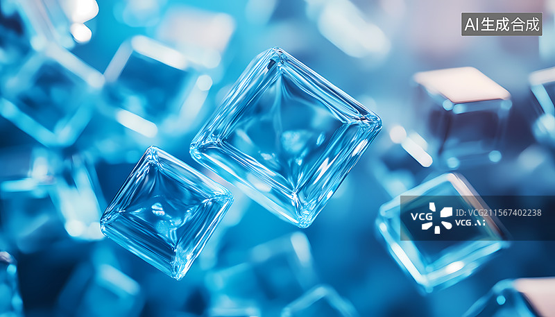 【AI数字艺术】抽象蓝色数字立方体互联网络图片素材