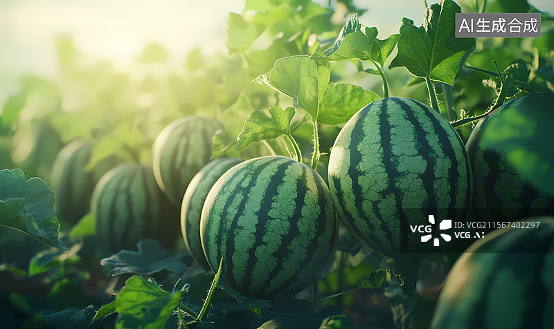 【AI数字艺术】阳光下的西瓜田图片素材