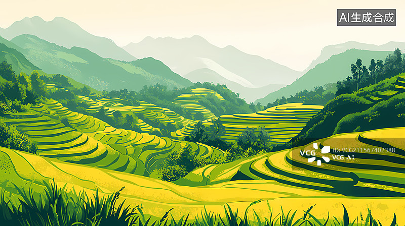 【AI数字艺术】梯田日出美景图片素材