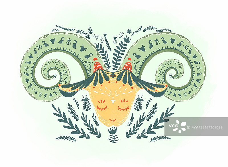 羊图腾中国纹样插画图片素材