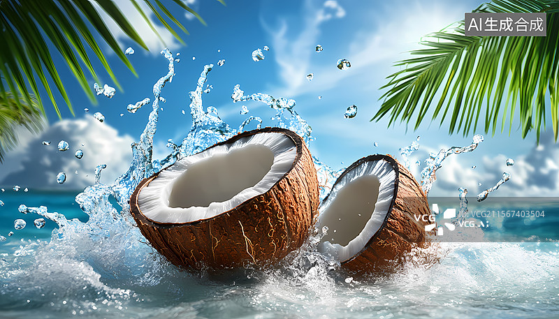 【AI数字艺术】夏日椰果清凉一击图片素材