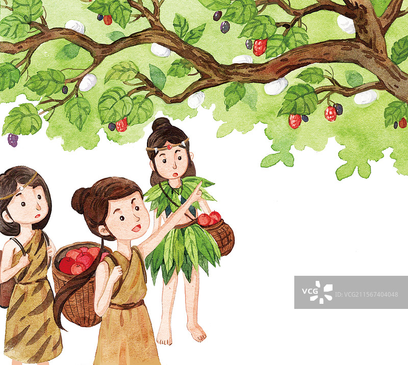 嫘祖养蚕插画图片素材