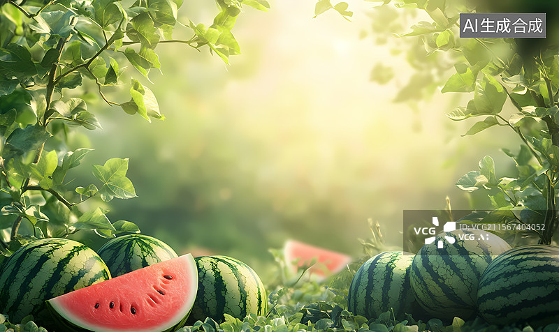 【AI数字艺术】阳光下的西瓜田图片素材