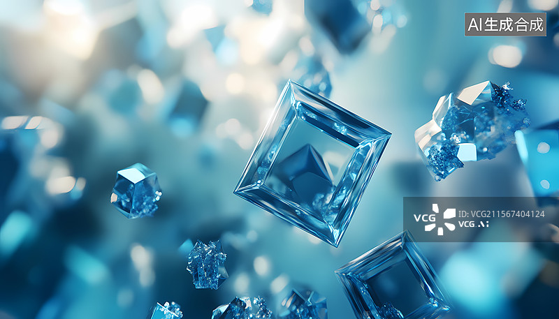 【AI数字艺术】抽象蓝色数字立方体互联网络图片素材