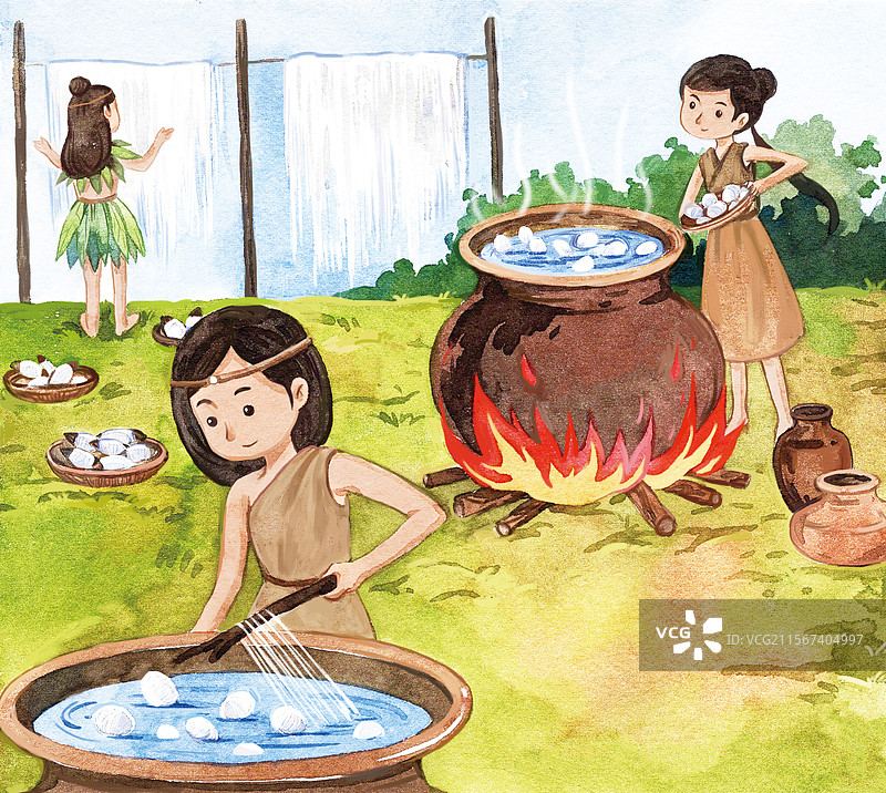 嫘祖养蚕插画图片素材