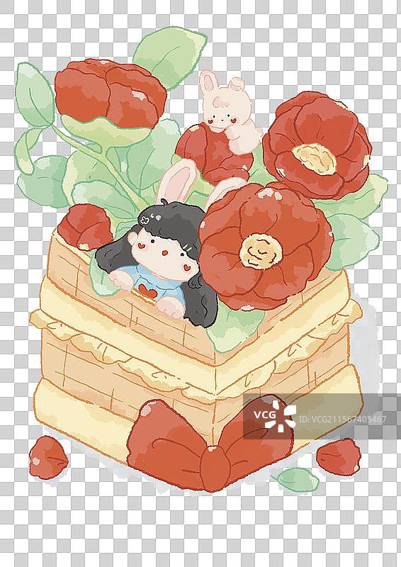 可爱卡通山茶花小女孩图片素材