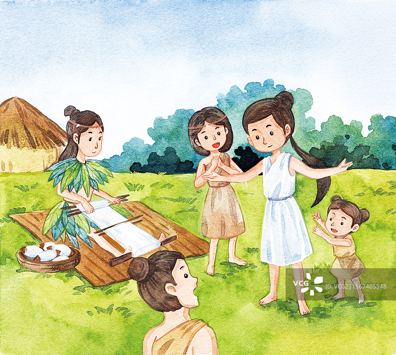 嫘祖养蚕插画图片素材