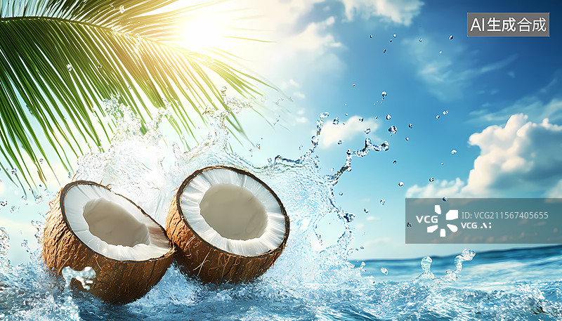 【AI数字艺术】夏日椰果清凉一击图片素材