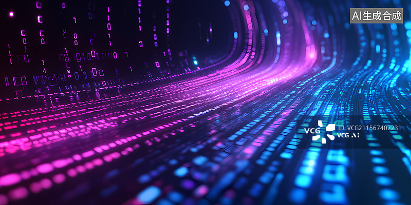【AI数字艺术】数字光线与代码隧道图片素材