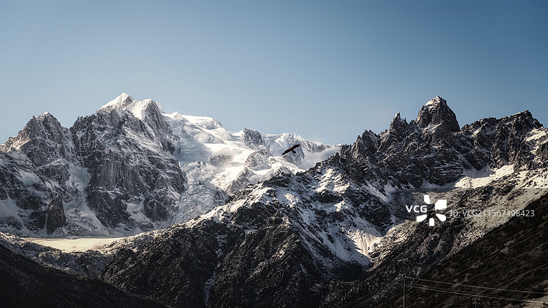 甘孜德格县雀儿山雪山皑皑雪山飞鹰自然风景图川西图片素材