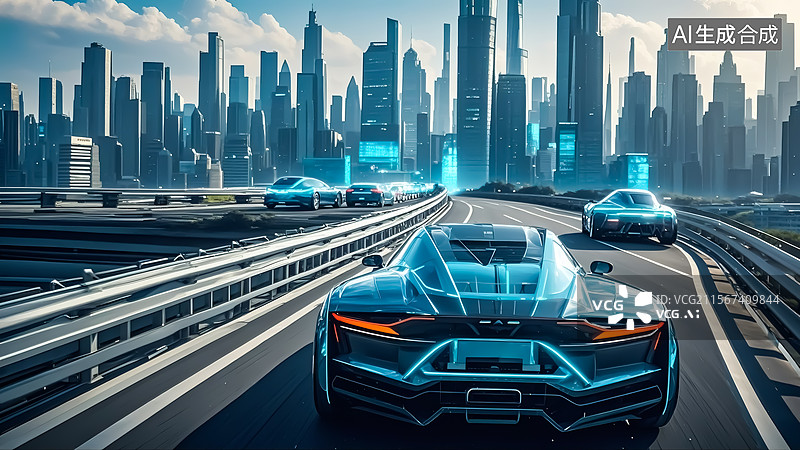 【AI数字艺术】未来城市汽车科技概念插画图片素材