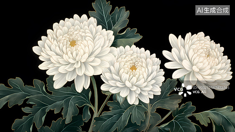 【AI数字艺术】白色菊花艺术插画图片素材