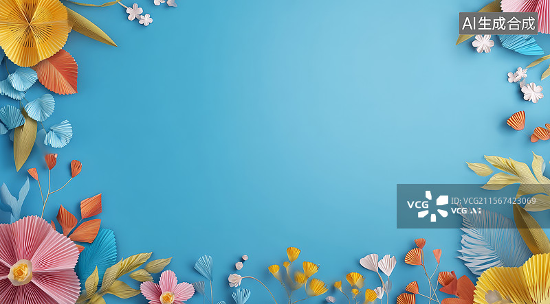【AI数字艺术】彩色纸艺花卉装饰背景图片素材
