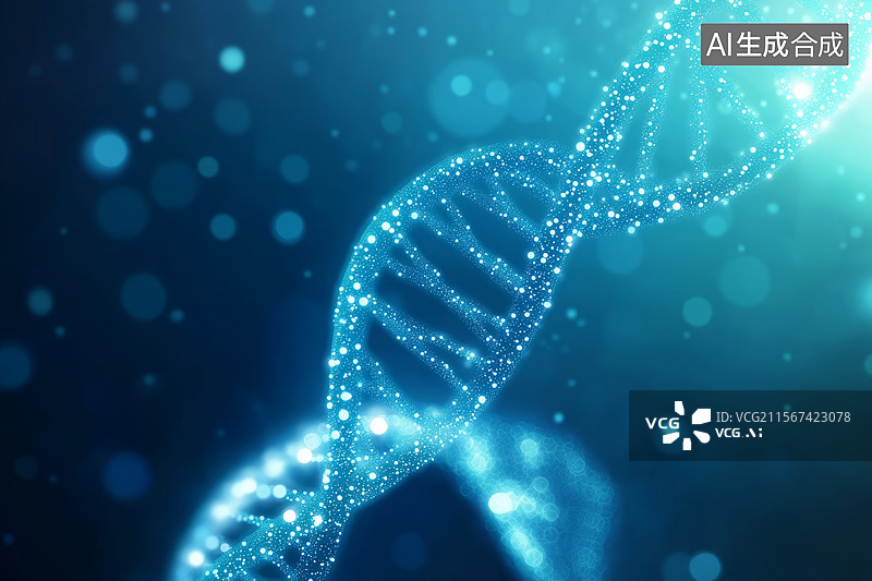 【AI数字艺术】发光的DNA双螺旋结构图片素材