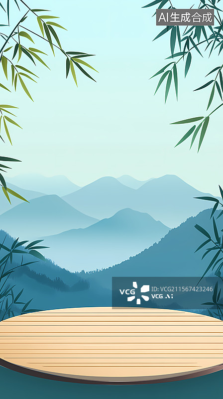【AI数字艺术】宁静山景展示台图片素材