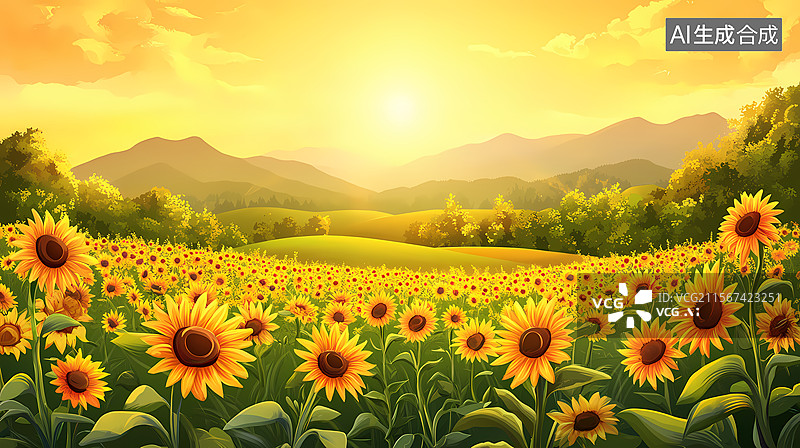 【AI数字艺术】朝阳下的向日葵田图片素材