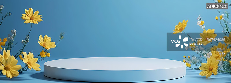【AI数字艺术】浅蓝色背景上的春季花卉展示图片素材