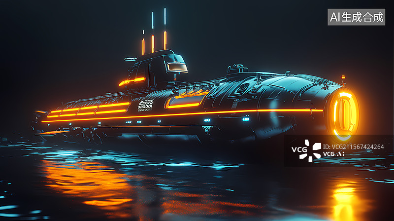 【AI数字艺术】未来潜艇航行深海图片素材