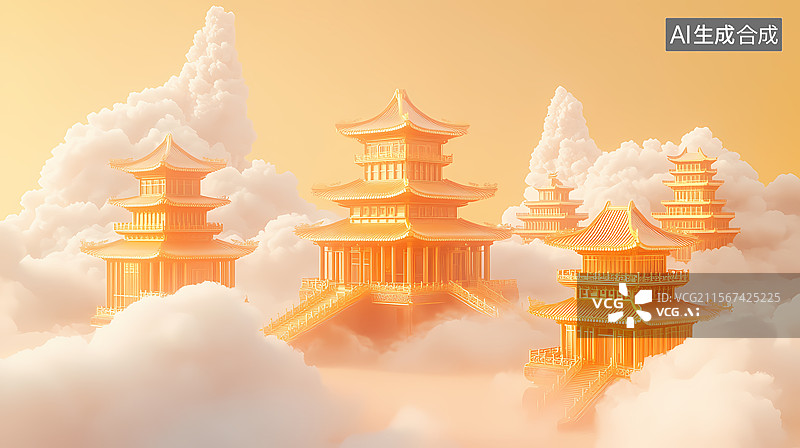 【AI数字艺术】云端金殿图片素材