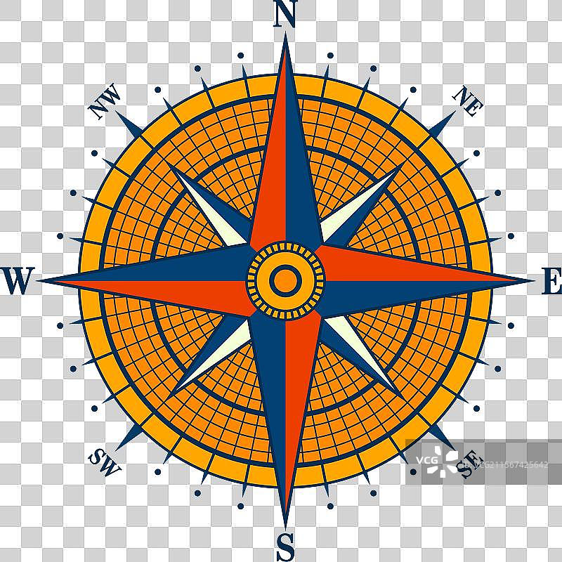 复古海洋风玫瑰航海图，色彩丰富图片素材