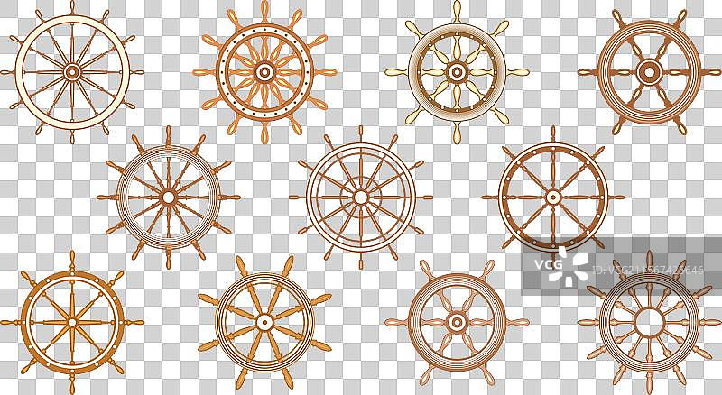 复古木制船舶舵轮或帆船图片素材