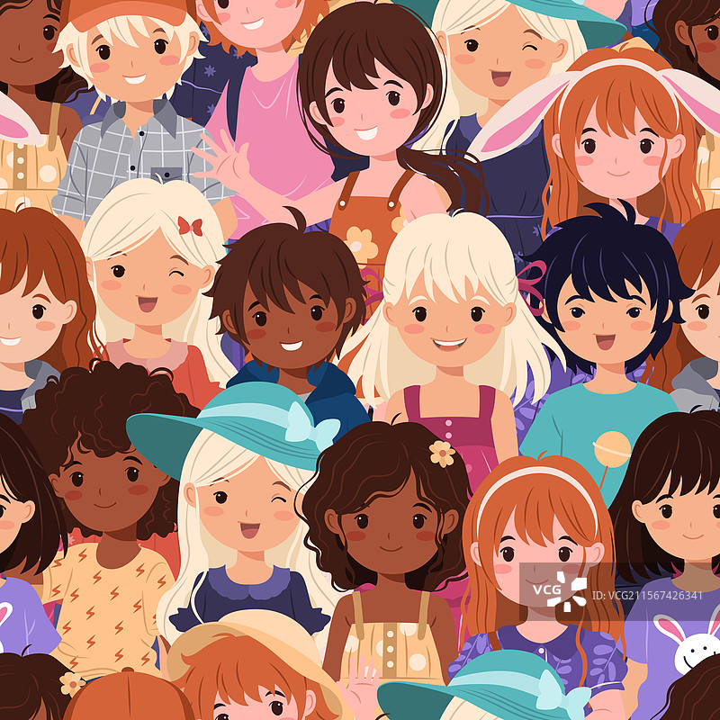 多样化孩子们的无缝图案图片素材
