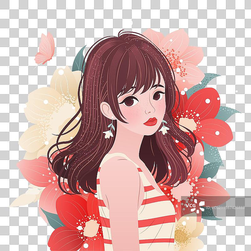 年轻女性的花卉肖像图片素材