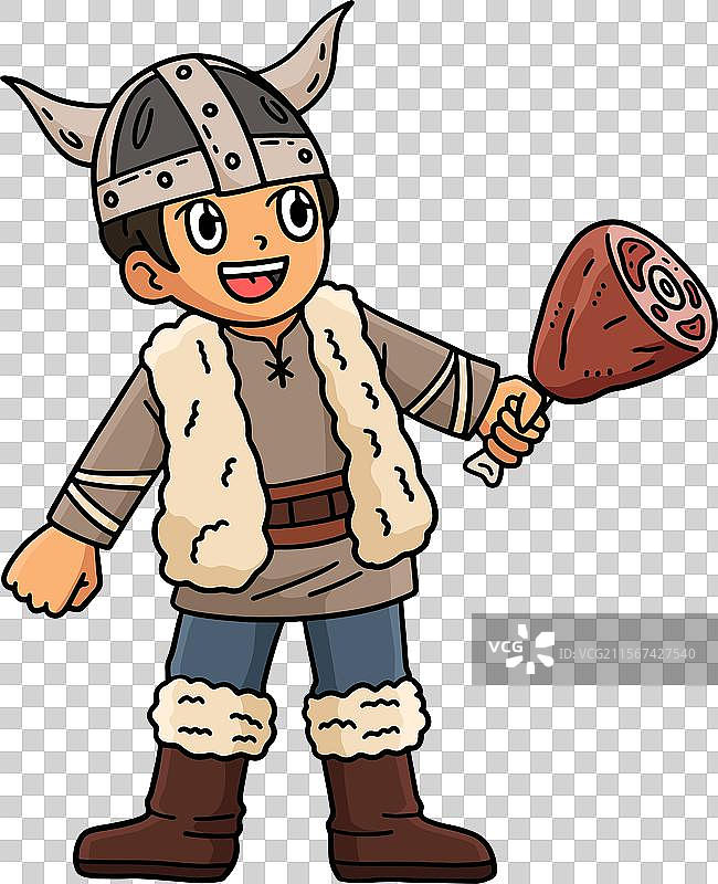 持肉的维京人卡通彩色剪贴画图片素材