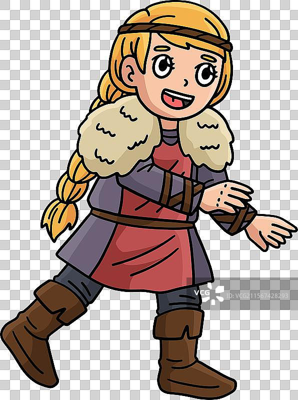 维京女孩卡通彩色剪贴画图片素材