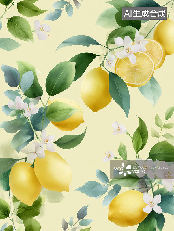 【AI数字艺术】清新柠檬插画图片素材