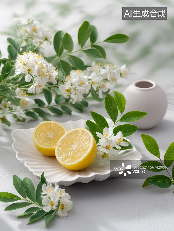 【AI数字艺术】清新柠檬插画图片素材
