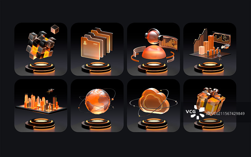 深色科技感智能概念未来物联网络元素合集图片素材