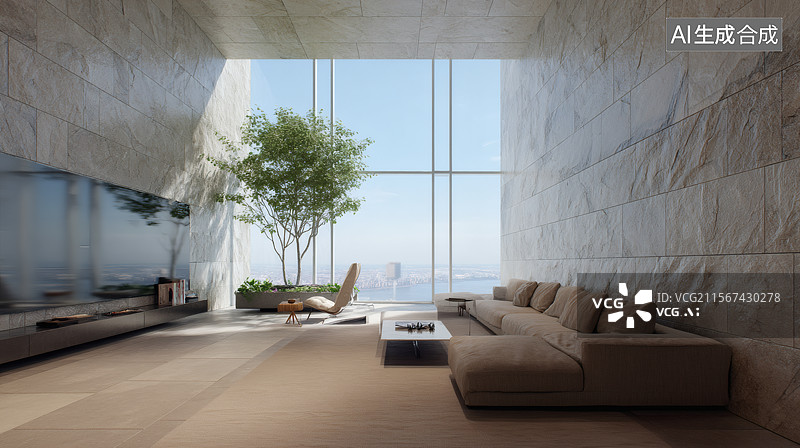 【AI数字艺术】现代顶层公寓客厅图片素材