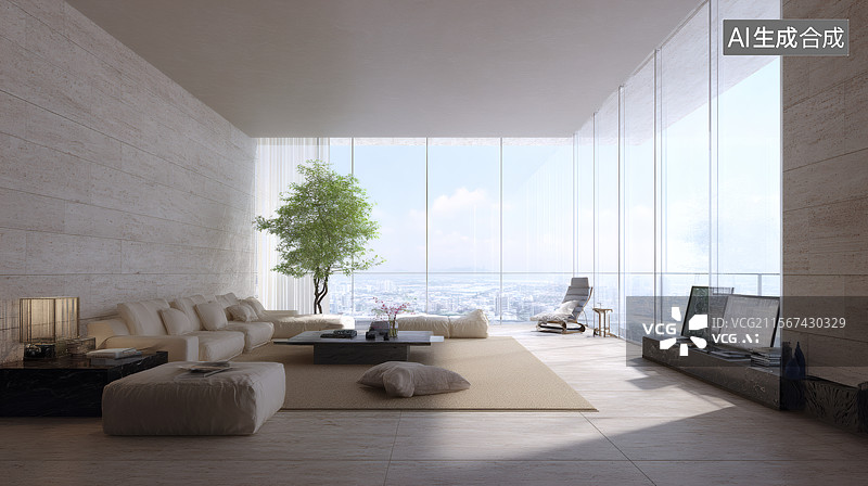 【AI数字艺术】现代高层住宅客厅图片素材