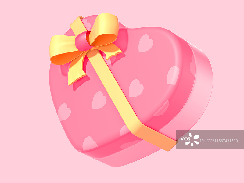 情人节粉色背景中的爱心心形礼盒3D图标图片素材