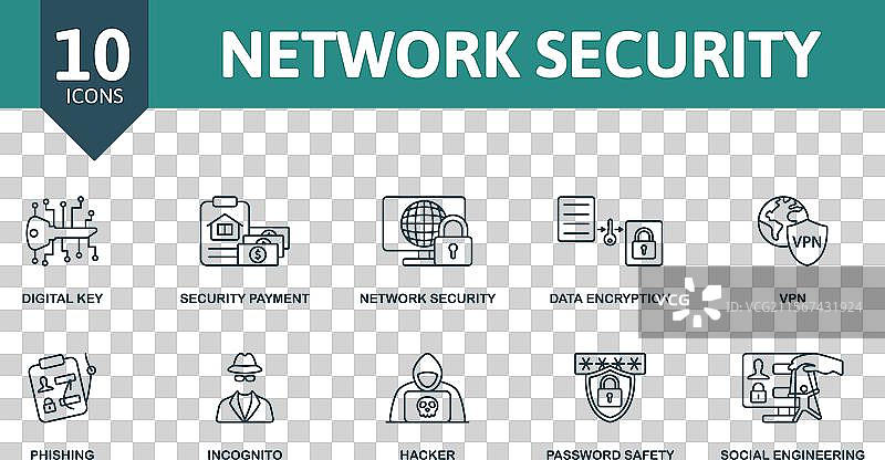网络安全细线图标集数字钥匙图片素材