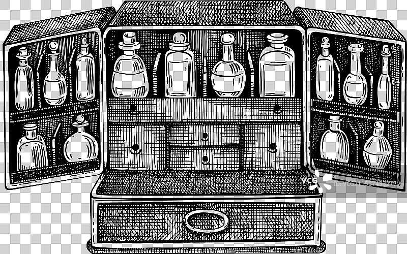 古董木质药剂师盒草图整理器图片素材