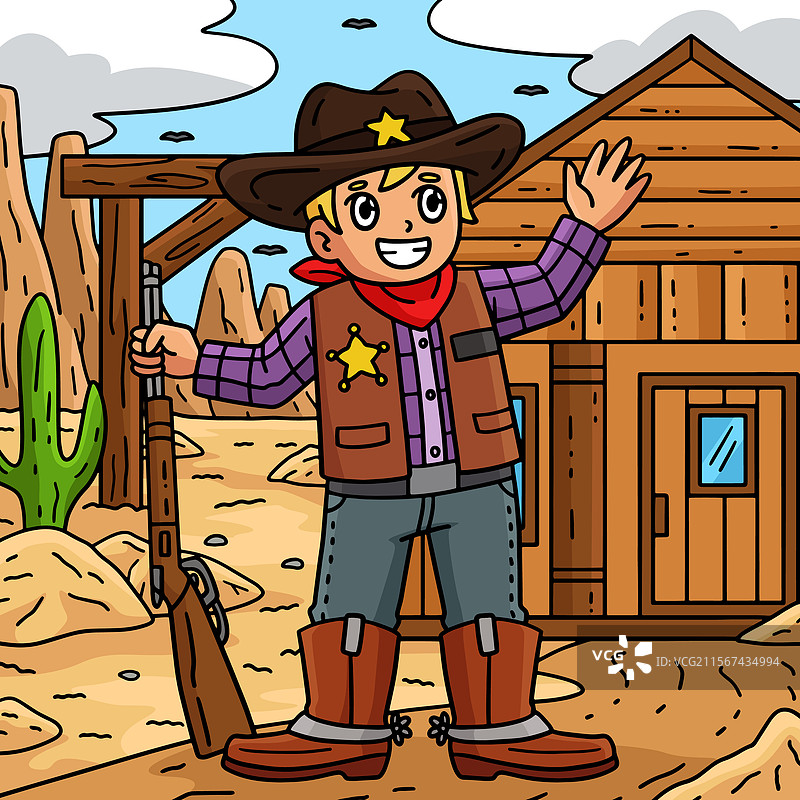 彩色卡通牛仔警长图片素材
