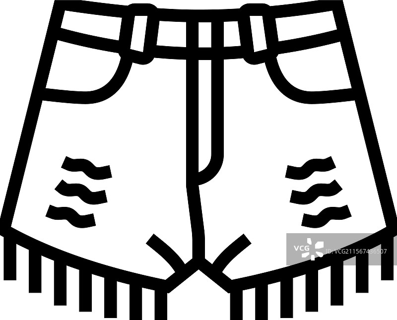 手工制作的撕裂牛仔短裤 DIY 时尚线条图标图片素材
