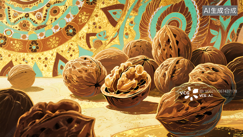 【AI数字艺术】核桃国潮风格插画图片素材